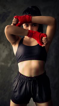 Wrapped in red cloth to make it ready to fight. Health care concept with exercise photo