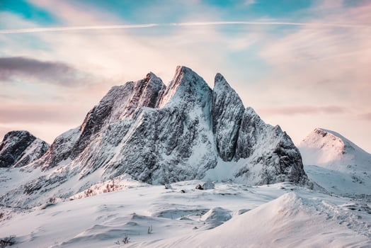 Snowy mount with colorful sky on Segla mountain in Senja island on winter at Norway photo
