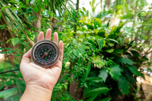 Hand holding a compass ready for a holiday adventure trip, it tells the direction north, south, east, west. photo