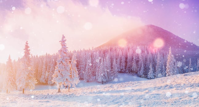 Mysterious winter landscape majestic mountains photo
