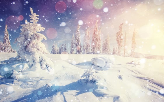 Mysterious winter landscape majestic mountains photo