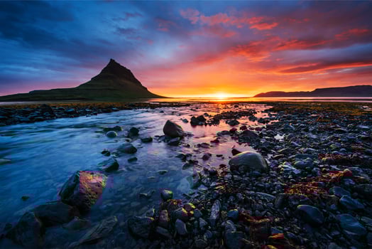 The picturesque sunset over landscapes and waterfalls. Kirkjufel photo