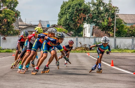 November 24, 2019 at Bantul, Yogyakarta , Indonesia Kids play roller skating. photo