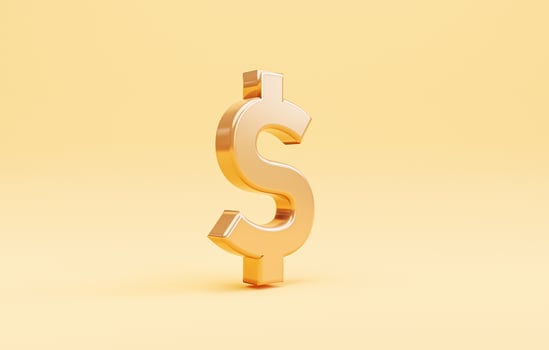 Golden US dollar or USD on yellow background , Dollar is the main currency exchange in the world by 3d render. photo
