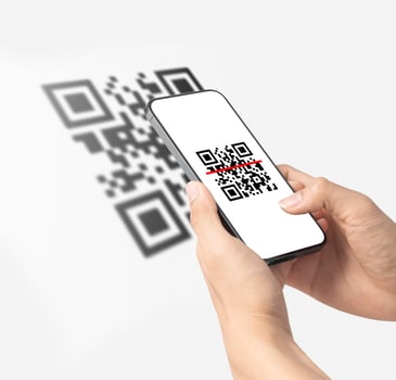Hand using mobile smart phone scan Qr code. Barcode reader, Qr code payment, Cashless technology, Digital money concept photo