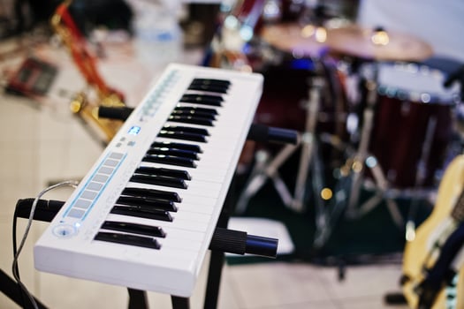 Electric piano synthesizer keyboard on stage photo
