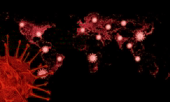 World map showing red and hot spots for covid-19  nCov  or coronavirus crisis. Covid-19 virus nCoV Concept.  Pandemic or virus infection concept. 3D Rendering. photo