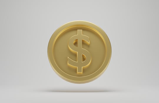 Gold coin with dollar sign on white background. 3d rendering. photo