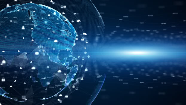 Digital data network connections and global communication. 5g high-speed connection data analysis. Technology data binary code network conveying connectivity background concept. photo