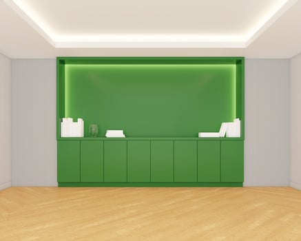Empty room with table and chair, shelf and cabinet. 3d rendering photo
