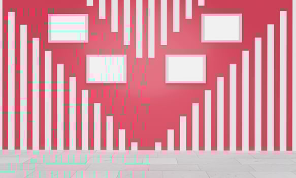 Walls in pale red or pastel pink. Slat panels in white pattern. Modern wall or background design. Marble floor in square grid pattern. 3D Rendering photo