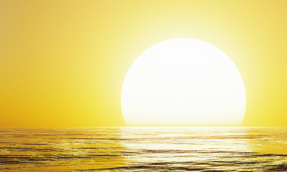 sunset by the sea or the ocean. The reflection of the sun on the sea with waves For use as a background or wallpaper. 3D Rendering photo