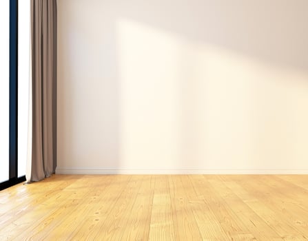 Minimalist empty room with white wall and wood floor. 3d rendering photo