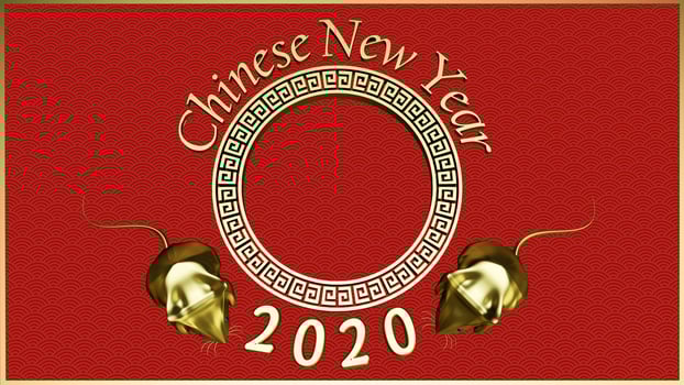 chinesse new year 2020 banner with golden rats on read background. photo