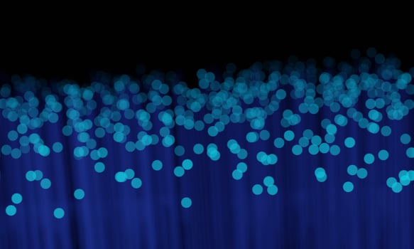 Close up on the ends of many illuminated blue fibre optic strands with many unfocussed bokeh effects against black background. photo