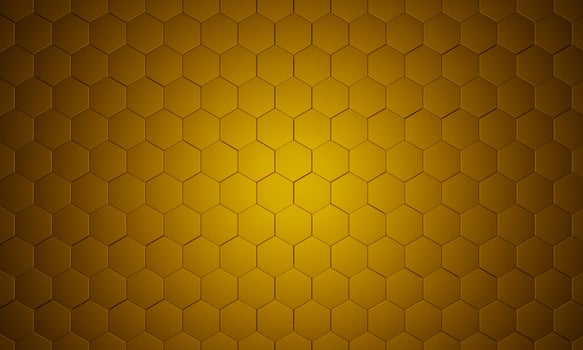 Abstract golden hexagonal background. Futuristic technology concept. 3d render illustration. Hex geometry pattern. photo