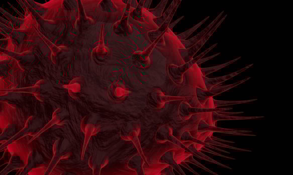 Abstract bacteria or virus cell in spherical shape with long antennas. Corona virus. Pandemic or virus infection concept - 3D Rendering. photo