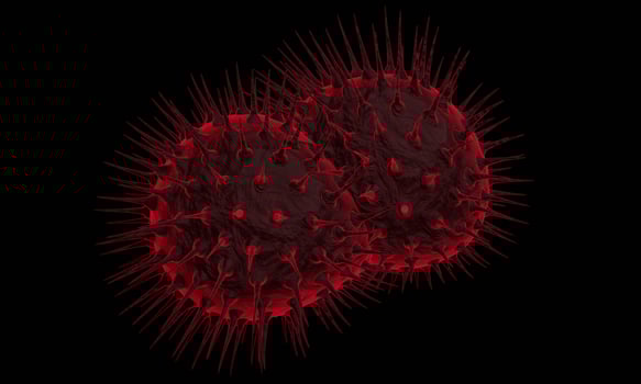 Abstract bacteria or virus cell in spherical shape with long antennas. Corona virus. Pandemic or virus infection concept - 3D Rendering. photo