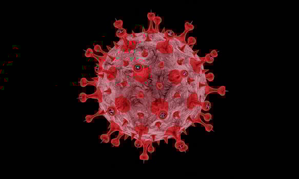 Coronavirus disease COVID-19 infection medical illustration. China pathogen respiratory influenza covid virus cells. New official name for Coronavirus disease named COVID-19. 3D Rendering. photo
