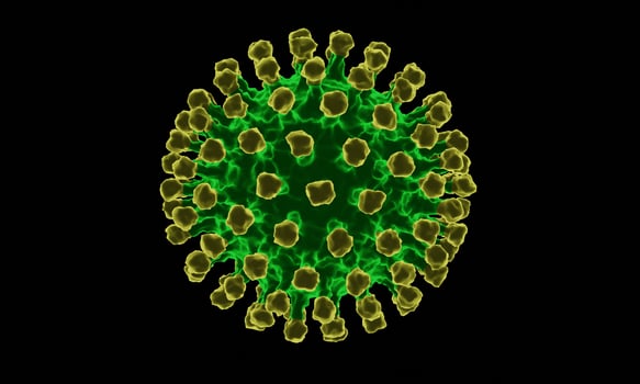 Coronavirus disease COVID-19 infection medical illustration. China pathogen respiratory influenza covid virus cells. New official name for Coronavirus disease named COVID-19. 3D Rendering. photo