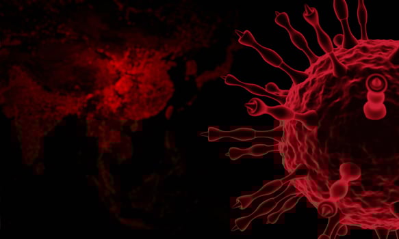 Coronavirus disease COVID-19 infection medical illustration. China pathogen respiratory influenza covid virus cells. New official name for Coronavirus disease named COVID-19. 3D Rendering. photo