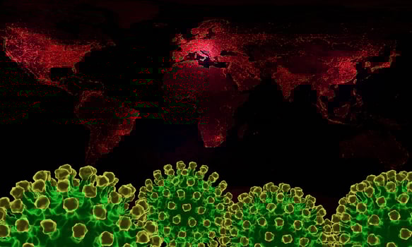 Coronavirus disease COVID-19 infection medical illustration. China pathogen respiratory influenza covid virus cells. New official name for Coronavirus disease named COVID-19. 3D Rendering. photo