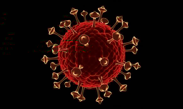 Coronavirus disease COVID-19 infection medical illustration. China pathogen respiratory influenza covid virus cells. New official name for Coronavirus disease named COVID-19. 3D Rendering. photo