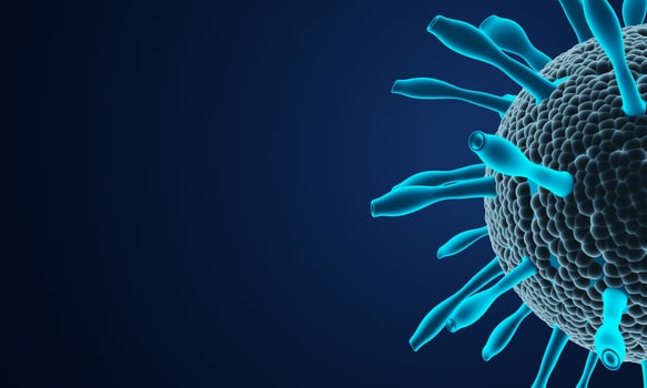Coronavirus disease COVID-19 infection medical illustration. China pathogen respiratory influenza covid virus cells. New official name for Coronavirus disease named COVID-19. 3D Rendering. photo
