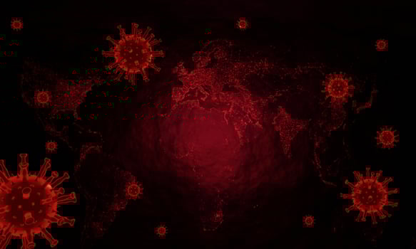 Coronavirus disease COVID-19 infection medical illustration. China pathogen respiratory influenza covid virus cells. New official name for Coronavirus disease named COVID-19. 3D Rendering. photo