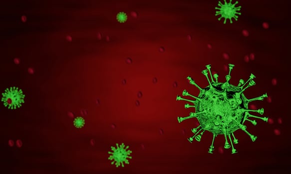 Coronavirus disease COVID-19 infection medical illustration. China pathogen respiratory influenza covid virus cells. New official name for Coronavirus disease named COVID-19. 3D Rendering. photo