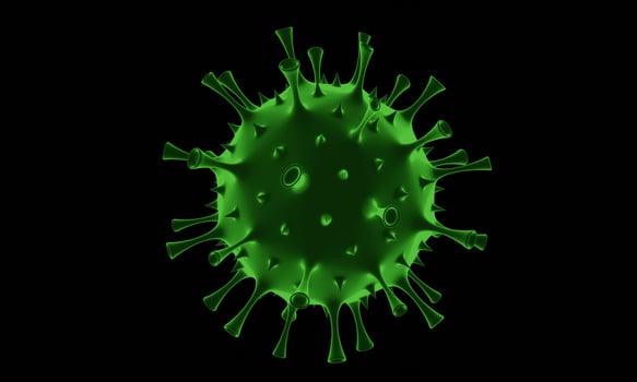 Coronavirus disease COVID-19 infection medical illustration. China pathogen respiratory influenza covid virus cells. New official name for Coronavirus disease named COVID-19. 3D Rendering. photo