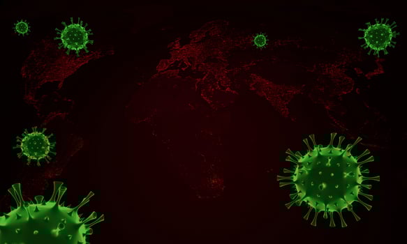 Coronavirus disease COVID-19 infection medical illustration. China pathogen respiratory influenza covid virus cells. New official name for Coronavirus disease named COVID-19. 3D Rendering. photo