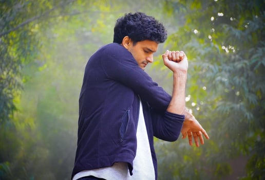 a man doing exercise in morning photo