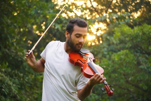 violin player image , musician playing violin. at morning Music and musical tone concept. photo