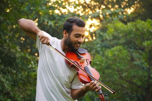 violin player image , musician playing violin. at morning Music and musical tone concept. photo