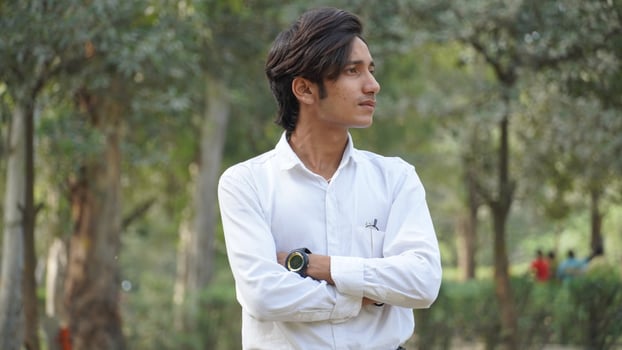 man in park and happy photo
