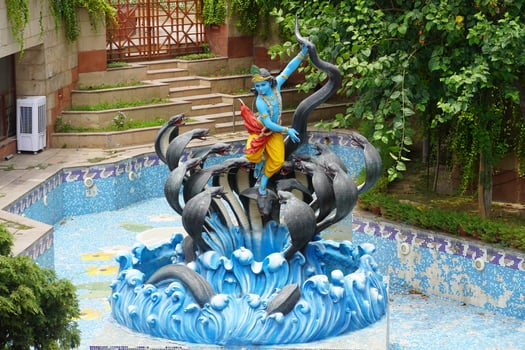 Shree Krishna with Kalia snake Indian Hindu God image photo