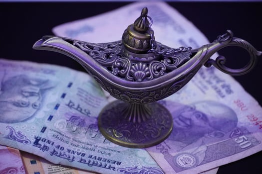 magical lamp with money photo