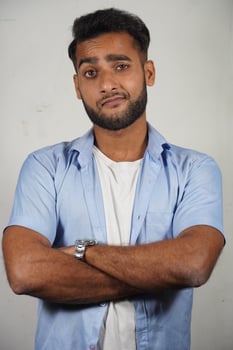 SAD man portrait in front of camera photo