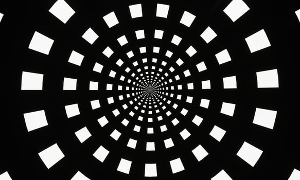Square pattern, white and black, checkered pattern, twisted until a circle at the center. Optical Illusion Pattern Change from square to circle, use as Background or Wallpaper. photo