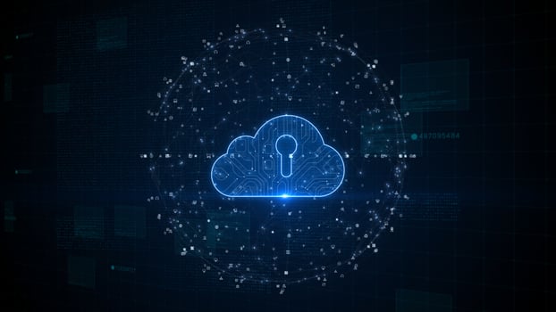 Cloud computing of cyber security, digital data network protection. High-speed connection data analysis. Technology data binary code network conveying connectivity background concept. photo
