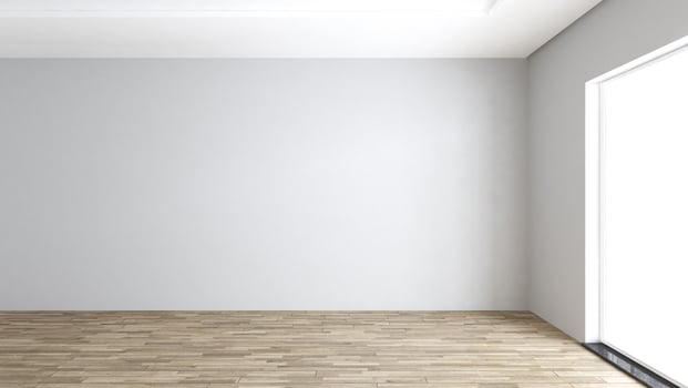 Empty room with big window concept 3d rendering photo