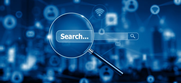 Search Engine Optimisation - SEO - with Magnifying glass on Network and Social Media. photo