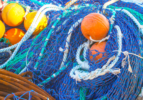 The colored fishing net with floats. photo