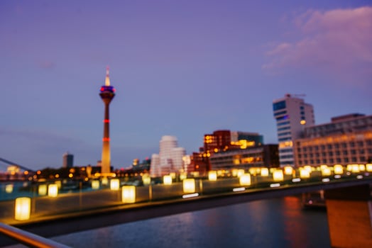 Night city landscape Dyusildorf. Media harbor. Germany.Natural b photo