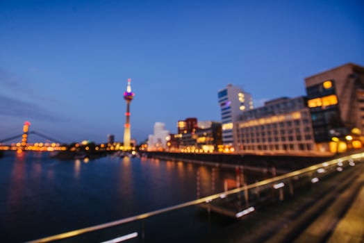 Night city landscape Dyusildorf. Media harbor. Germany.Natural b photo