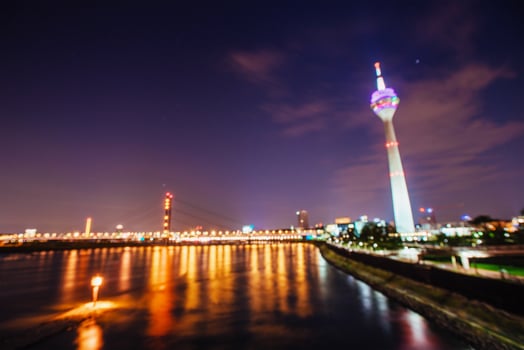Night city landscape Dyusildorf. Media harbor. Germany.Natural b photo