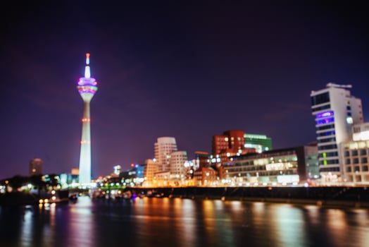 Night city landscape Dyusildorf. Media harbor. Germany.Natural b photo