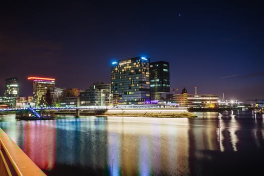 Evening lights in modern city photo