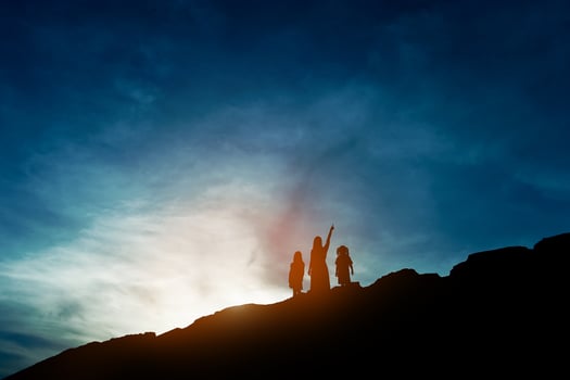 Silhouette of team leadership, teamwork and teamwork and delightful silhouette concepts photo